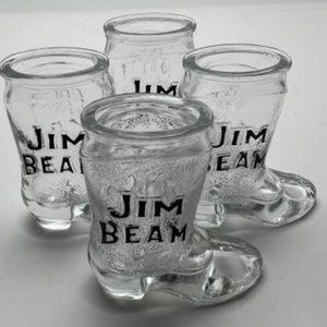 4 JIM BEAM VINTAGE BOOT SHOT GLASSES